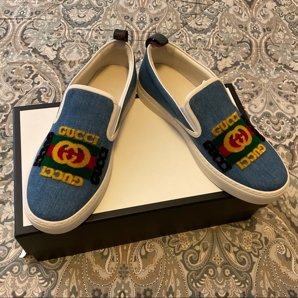 New GUCCI Kura Denim Slip On Sneakers Mens Sz 8 - Picture 7 of 13